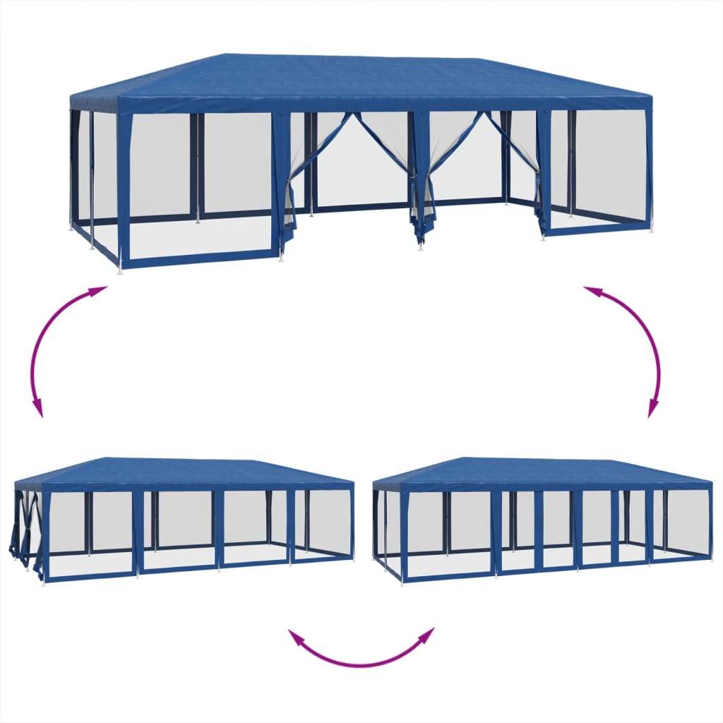 Tenda per Feste con 12 Pareti Laterali in Rete Blu 8x4 m HDPE 4010072