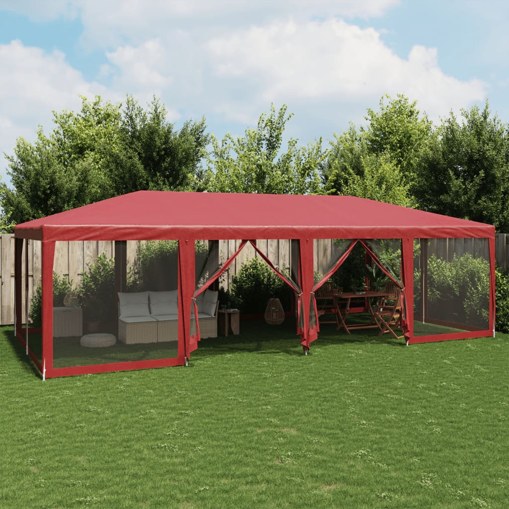 Tenda per Feste con 12 Pareti Laterali in Rete Rossa 8x4 m HDPE 4010075