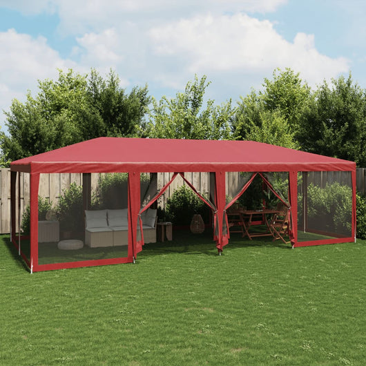 Tenda per Feste con 12 Pareti Laterali in Rete Rossa 8x4 m HDPE 4010075