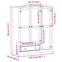Armadio Corona 151,5x52x186 cm in Legno Massello di Pino 4012160