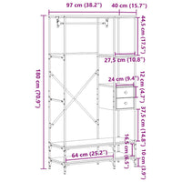vidaXL Appendiabiti con Scaffali Nero in Legno Multistrato
