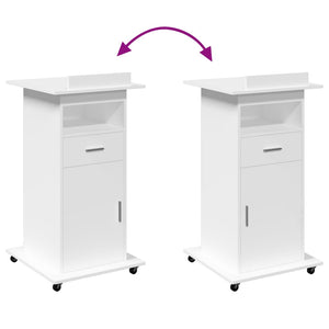 Leggio con Ruote e Cassetto Bianco 55x55x107 cm in Multistrato 848024