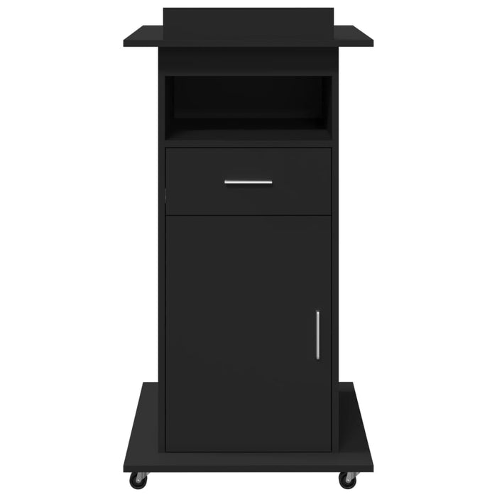 Leggio con Ruote e Cassetto Nero 55x55x107 cm in Multistrato 848025