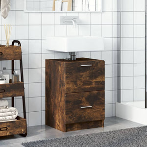 Mobile Lavabo-Armadietto da bagno Rovere Fumo 80x33x60 cm in Legno Multistrato 792820