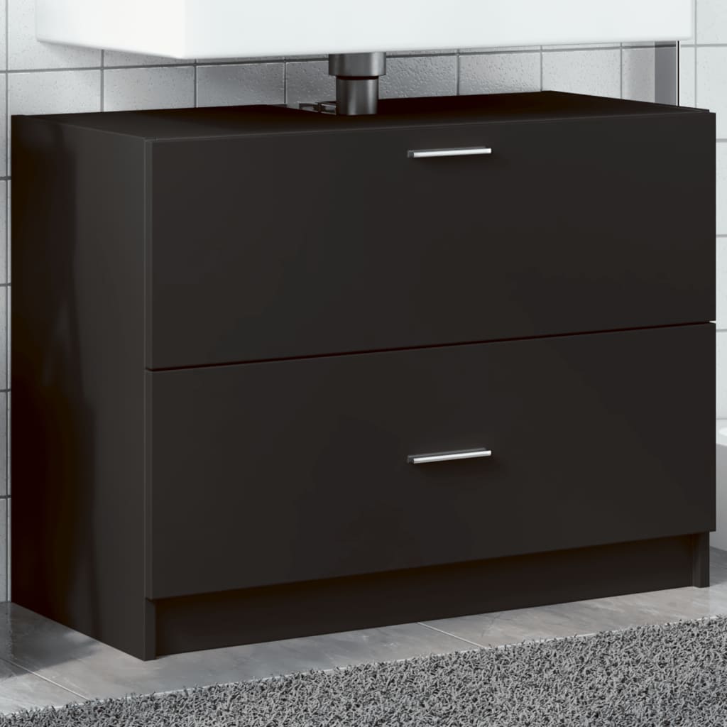 Mobile Lavabo-Armadietto da bagno Nero 78x37x59 cm in Truciolare