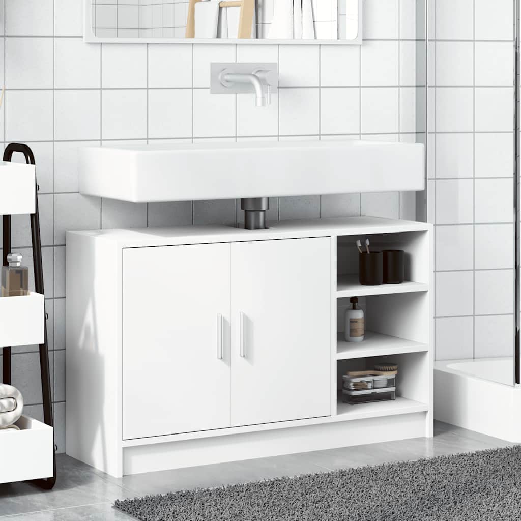Mobile Lavabo-Armadietto da bagno Bianco 90x29x55 cm in Truciolato
