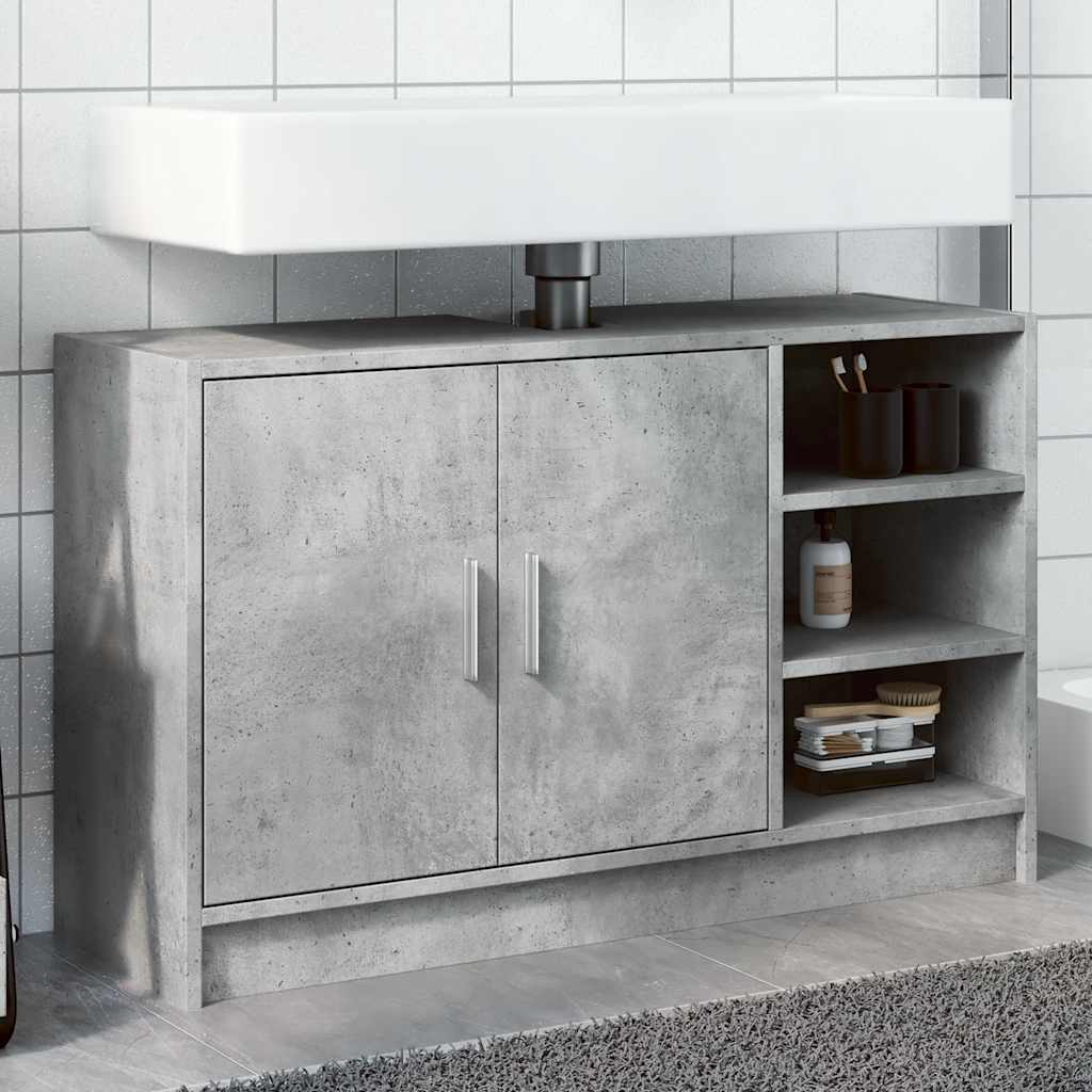 Mobile Lavabo-Armadietto da bagno Grigio Cemento 90x29x55 cm in Truciolare