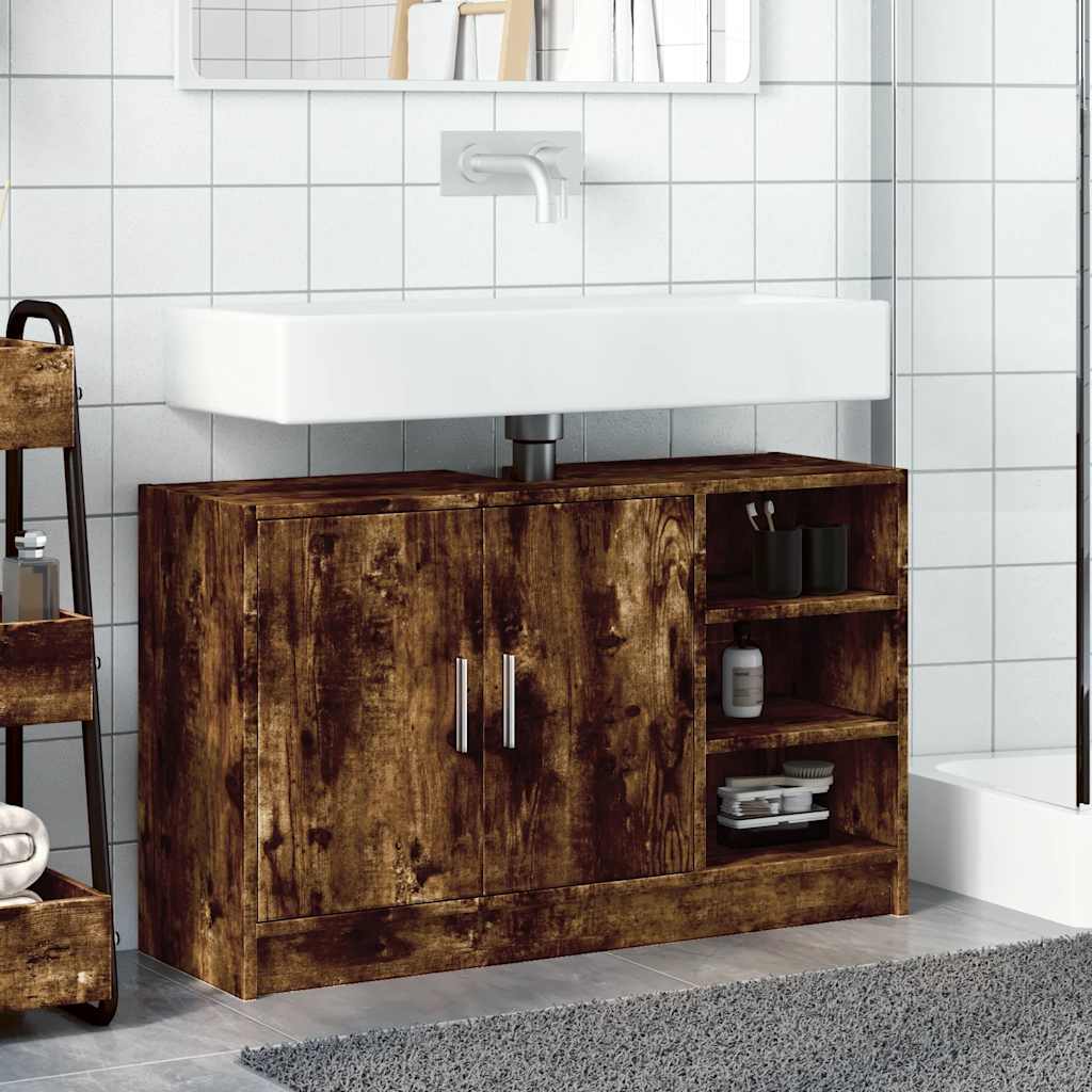 Mobile Lavabo-Armadietto da bagno Rovere Fumo 90x29x55 cm in Truciolare