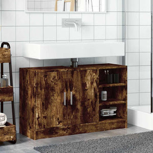 Mobile Lavabo-Armadietto da bagno Rovere Fumo 90x29x55 cm in Truciolare
