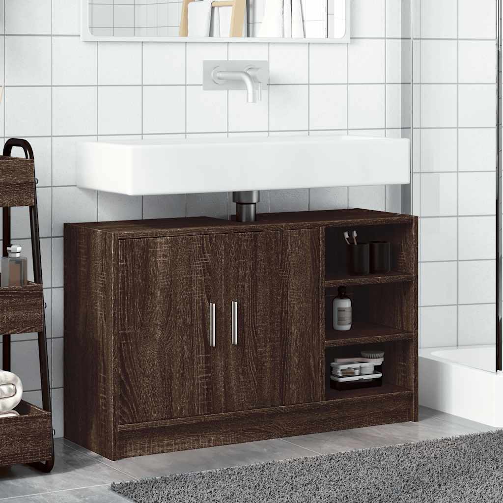 Mobile Lavabo-Armadietto da bagno Rovere Marrone 90x29x55 cm in Truciolare