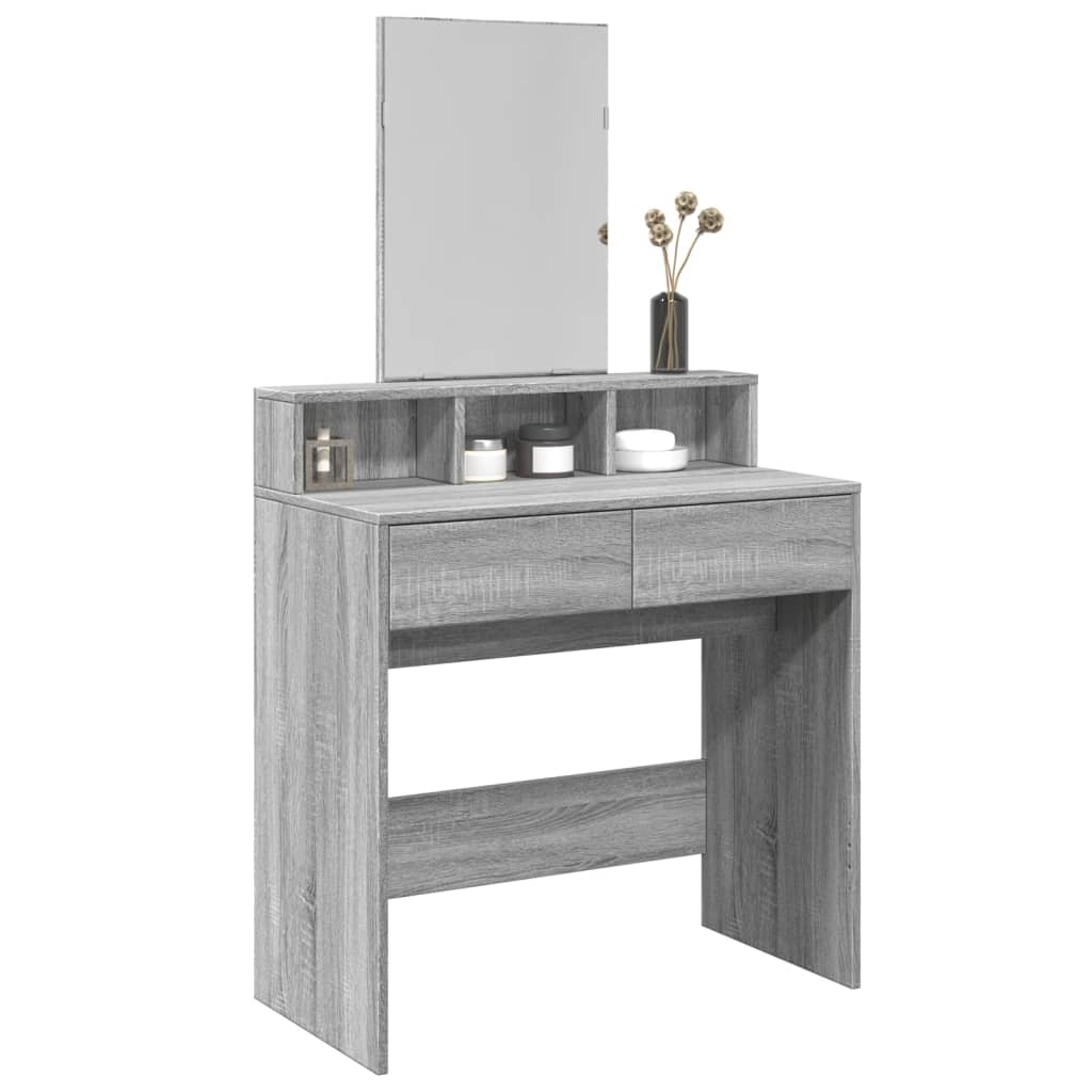 Toeletta con Specchio-Tavolo da Vanit¨¤ Grigio Sonoma 80x41x144,5 cm