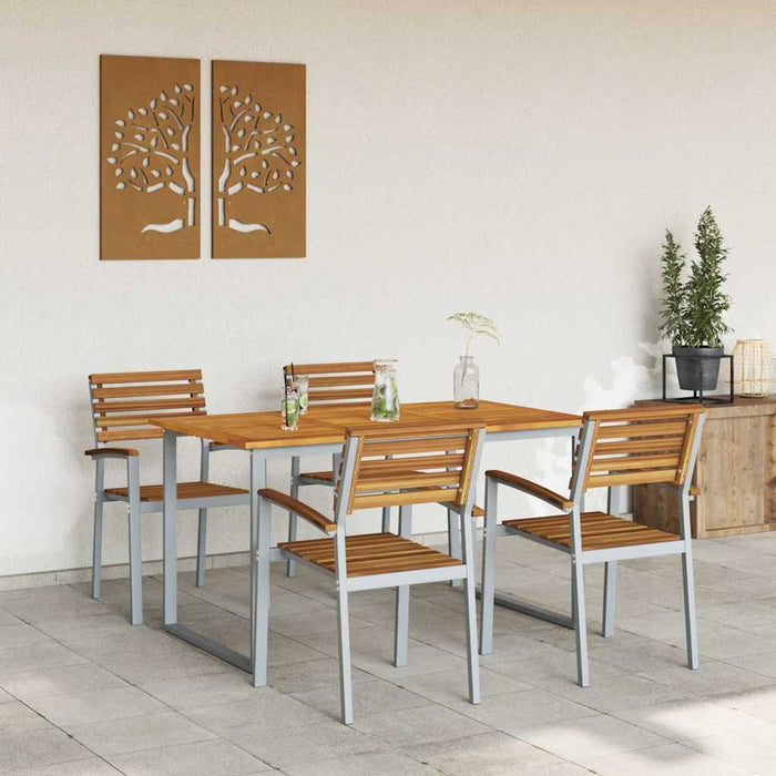 Set da Pranzo per Giardino da 5 Pezzi in Legno di Acacia Solido e Metallo 3284343