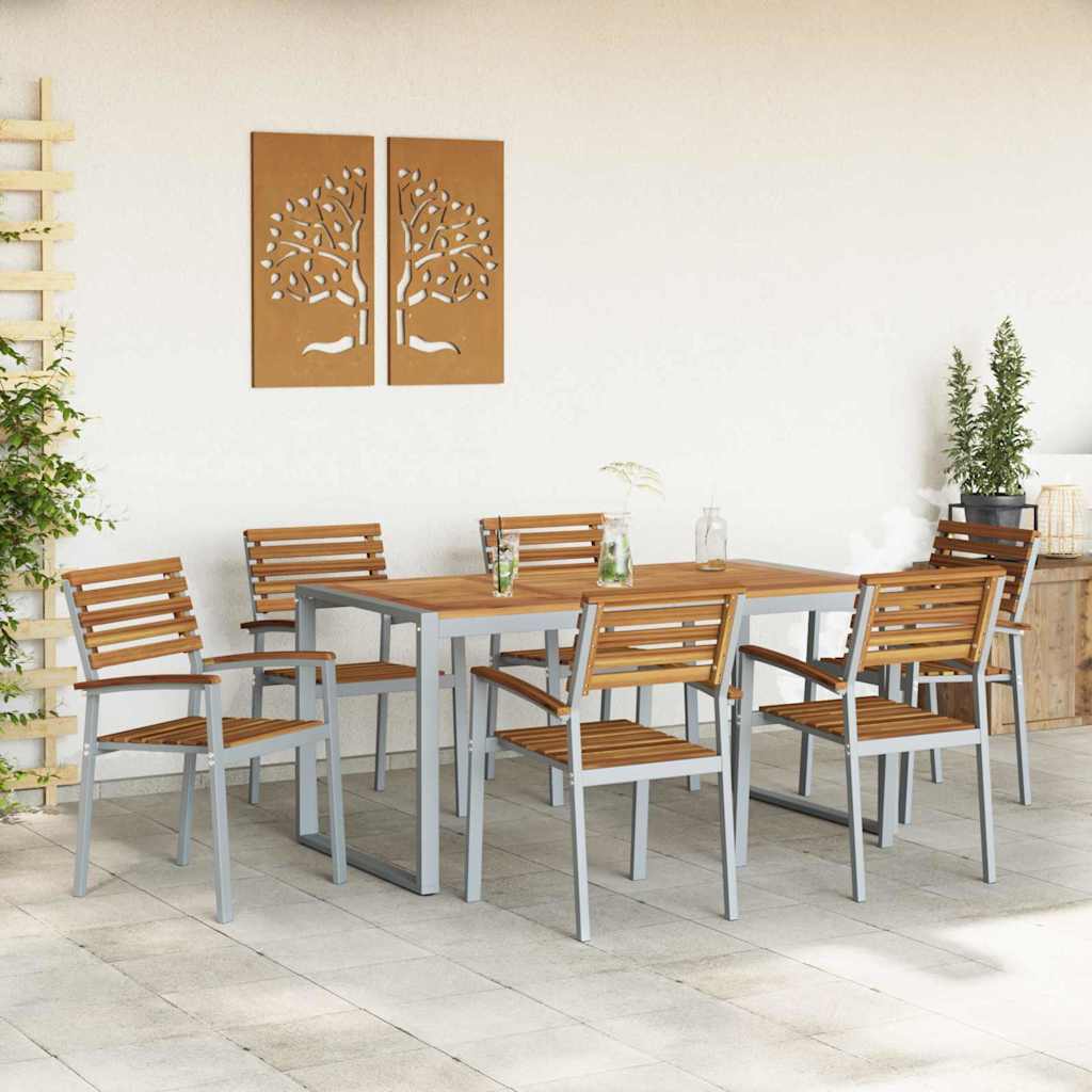 Set da Pranzo da 7 Pezzi in Legno Massello di Acacia e Metallo 3284362