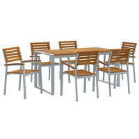 Set da Pranzo da 7 Pezzi in Legno Massello di Acacia e Metallo 3284362