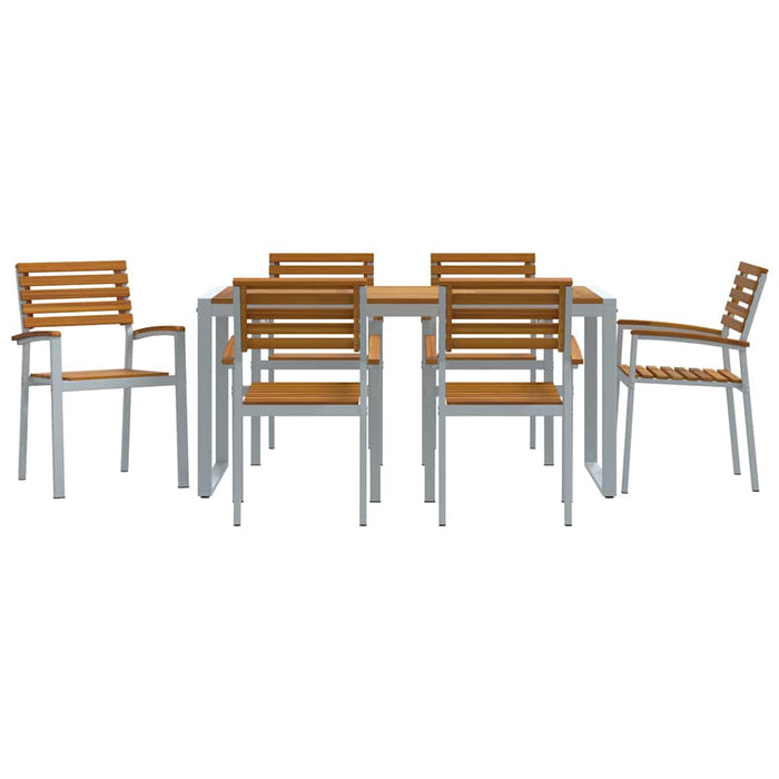 Set da Pranzo da 7 Pezzi in Legno Massello di Acacia e Metallo 3284362
