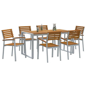 Set da Pranzo da 7 Pezzi in Legno Massello di Acacia e Metallo 3284362