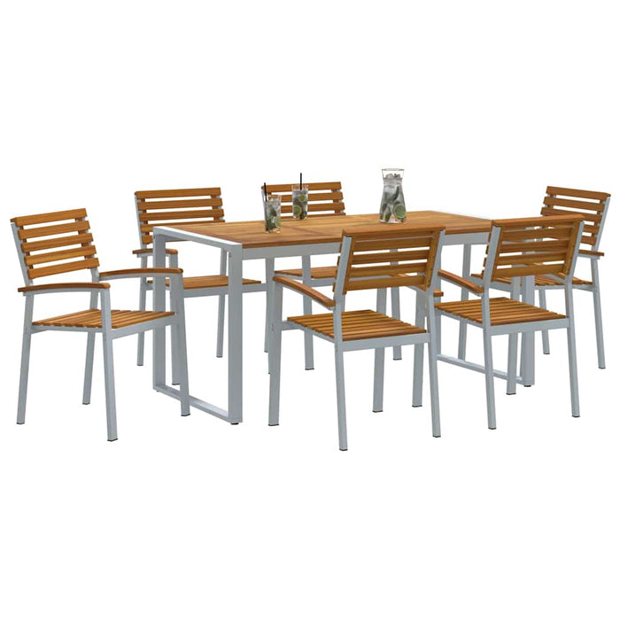 Set da Pranzo da 7 Pezzi in Legno Massello di Acacia e Metallo 3284362