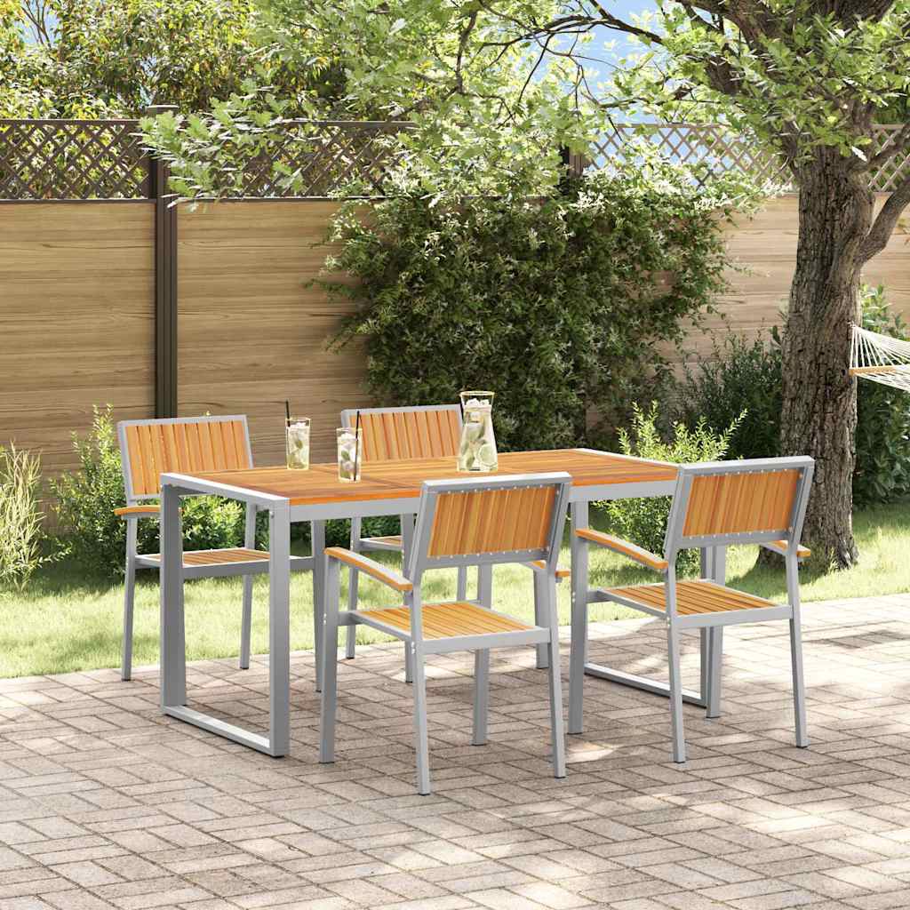 Set da Pranzo da Giardino 5 Pezzi  in Legno Massello Acacia e Metallo 3284369