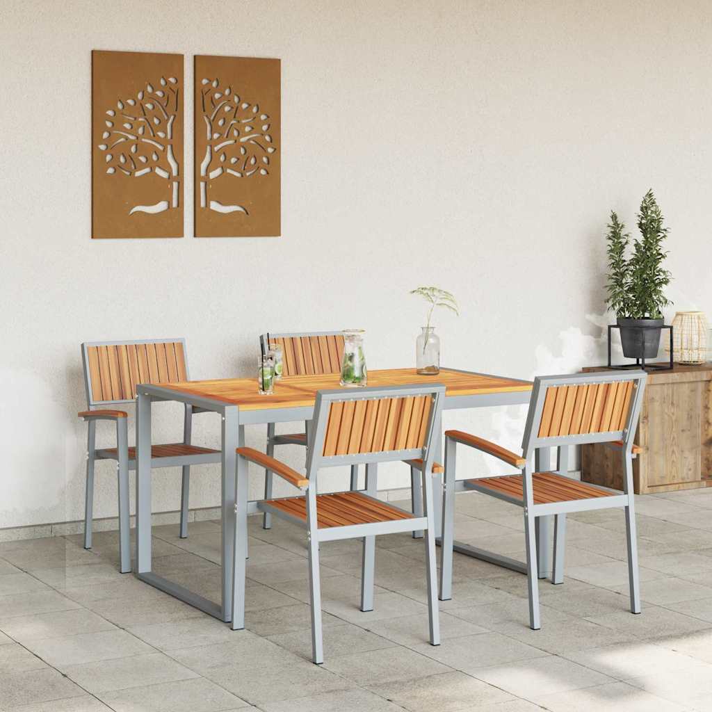 Set da Pranzo da Giardino 5 Pezzi  in Legno Massello Acacia e Metallo 3284369