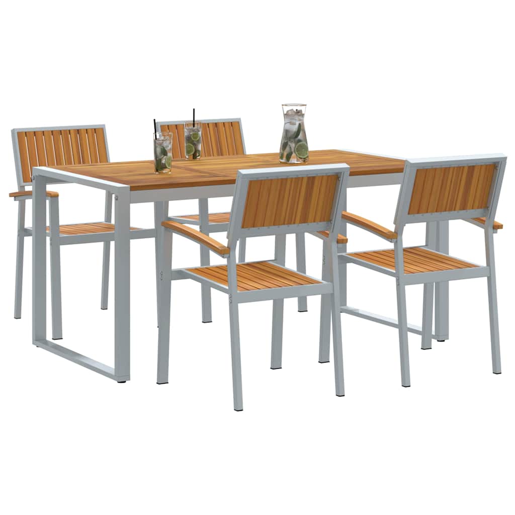 Set da Pranzo da Giardino 5 Pezzi  in Legno Massello Acacia e Metallo 3284369