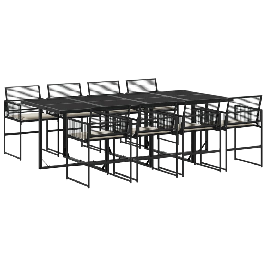 Set da Pranzo da Giardino 9 pz con Cuscini Nero in Polyrattan 3295010