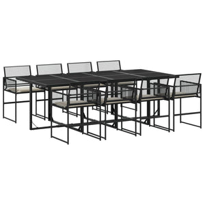 Set da Pranzo da Giardino 9 pz con Cuscini Nero in Polyrattan 3295010