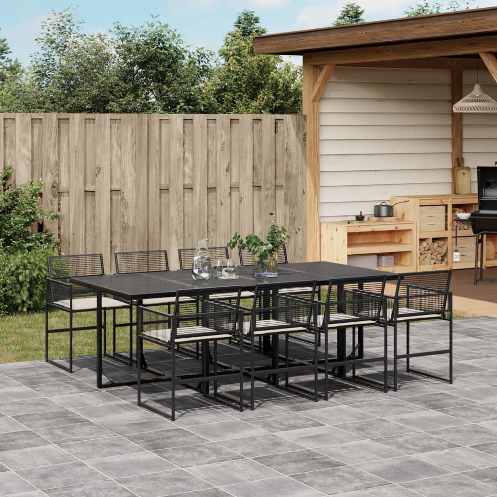 Set da Pranzo da Giardino 9 pz con Cuscini Nero in Polyrattan 3295010
