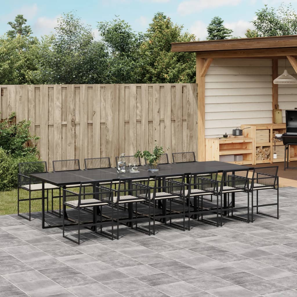 Set da Pranzo da Giardino 13pz con Cuscini Nero in Polyrattan 3295012