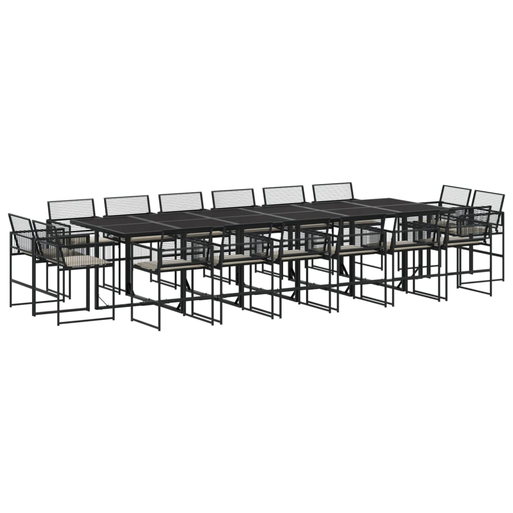 Set da Pranzo da Giardino 17 pz con Cuscini Nero in Polyrattan 3295017
