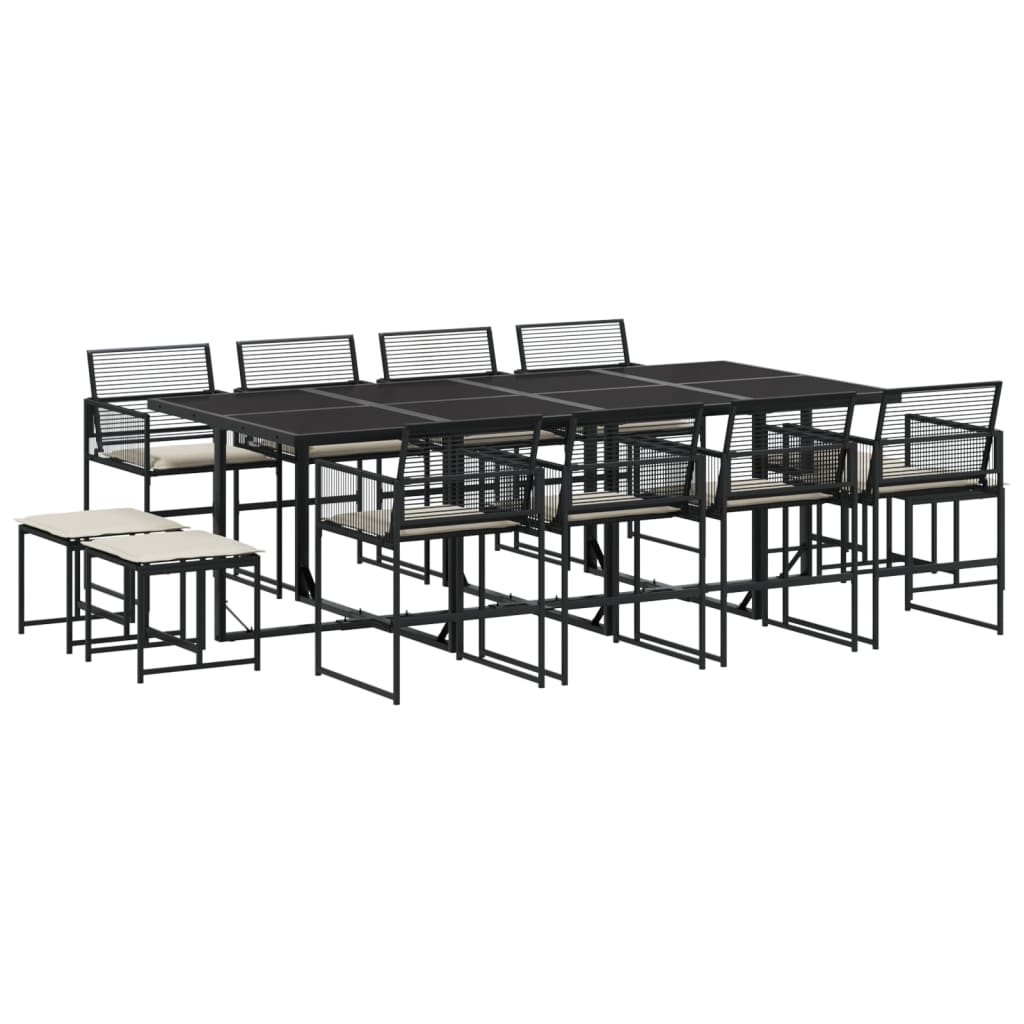 Set da Pranzo da Giardino 13pz con Cuscini Nero in Polyrattan 3295020