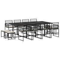 Set da Pranzo da Giardino 13pz con Cuscini Nero in Polyrattan 3295020