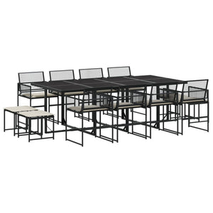 Set da Pranzo da Giardino 13pz con Cuscini Nero in Polyrattan 3295020