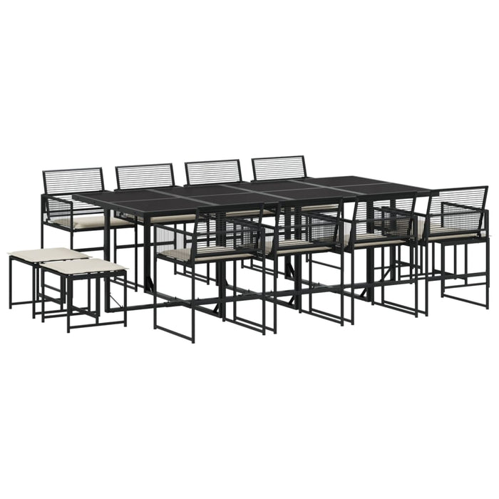 Set da Pranzo da Giardino 13pz con Cuscini Nero in Polyrattan 3295020