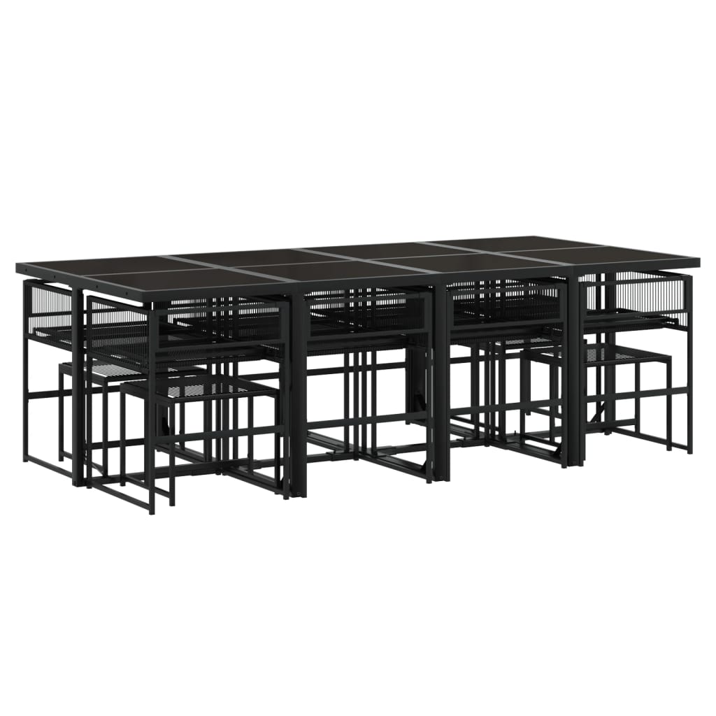 Set da Pranzo da Giardino 13pz con Cuscini Nero in Polyrattan 3295020