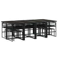 Set da Pranzo da Giardino 13pz con Cuscini Nero in Polyrattan 3295020