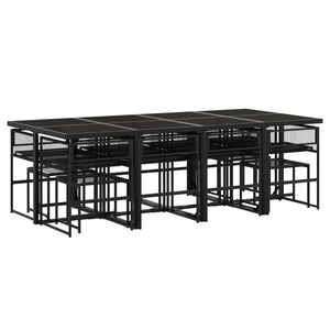 Set da Pranzo da Giardino 13pz con Cuscini Nero in Polyrattan 3295020