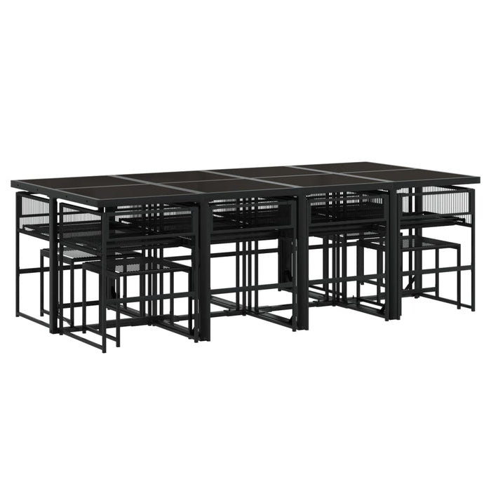Set da Pranzo da Giardino 13pz con Cuscini Nero in Polyrattan 3295020