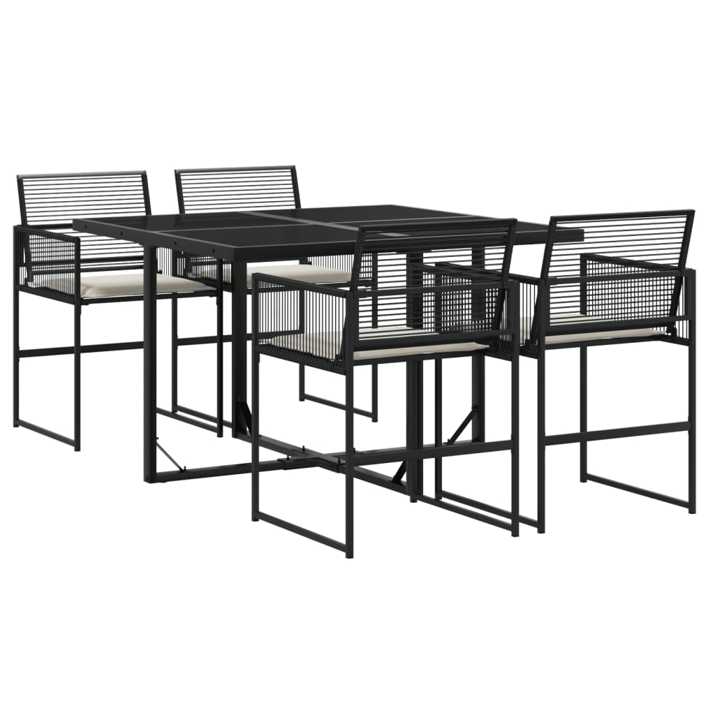 Set da Pranzo da Giardino 5 pz Nero con Cuscini in Polyrattan 3295023