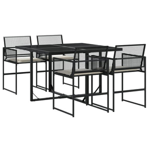 Set da Pranzo da Giardino 5 pz Nero con Cuscini in Polyrattan 3295023