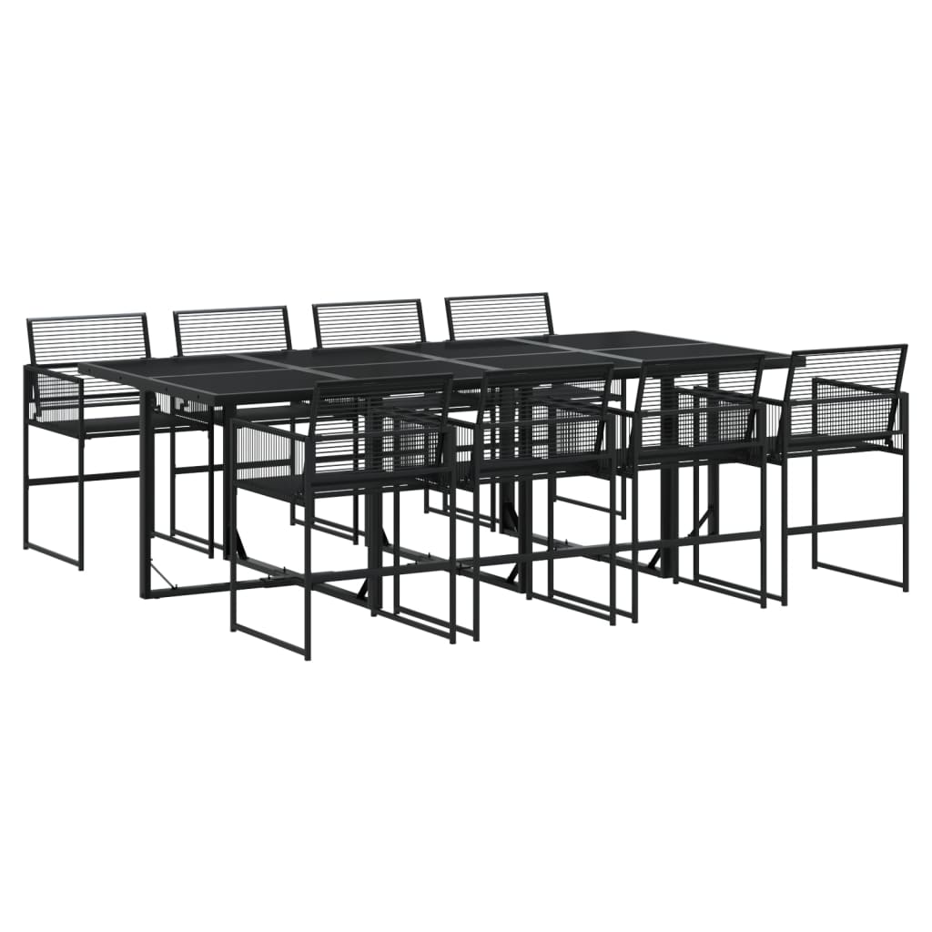 Set da Pranzo da Giardino 9 pz Nero in Polyrattan 3295050