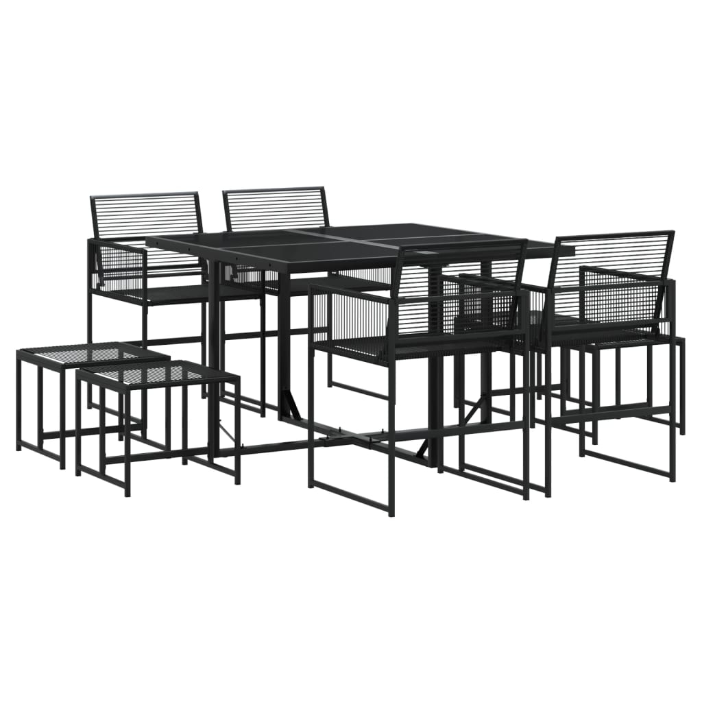 Set da Pranzo da Giardino 9 pz Nero in Polyrattan 3295053