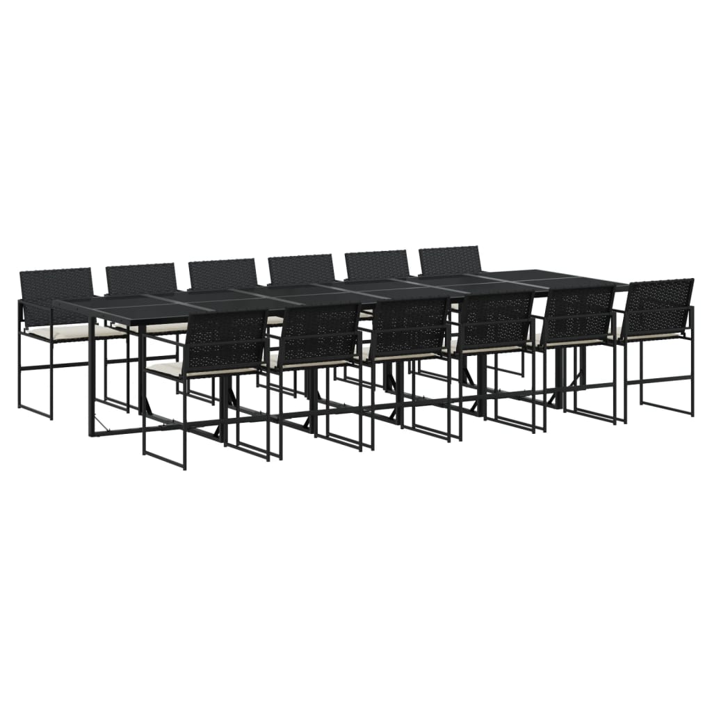 Set da Pranzo da Giardino 13pz con Cuscini Nero in Polyrattan 3295062