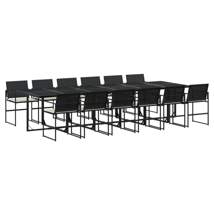 Set da Pranzo da Giardino 13pz con Cuscini Nero in Polyrattan 3295062