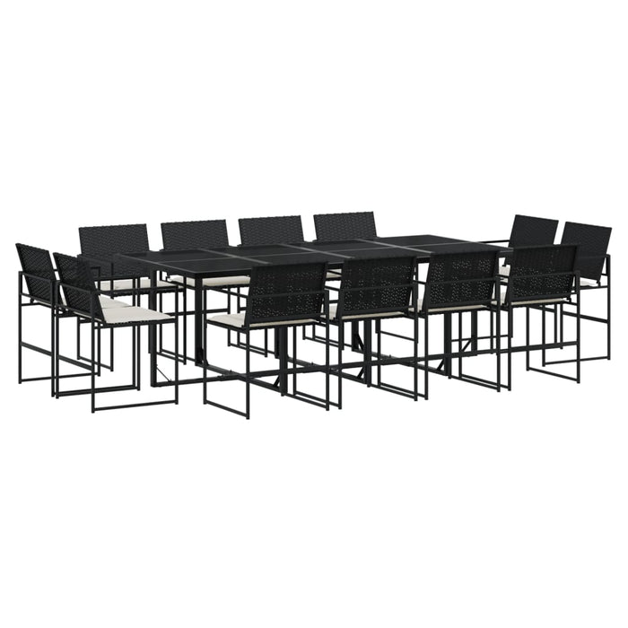 Set da Pranzo da Giardino 13pz con Cuscini Nero in Polyrattan 3295065