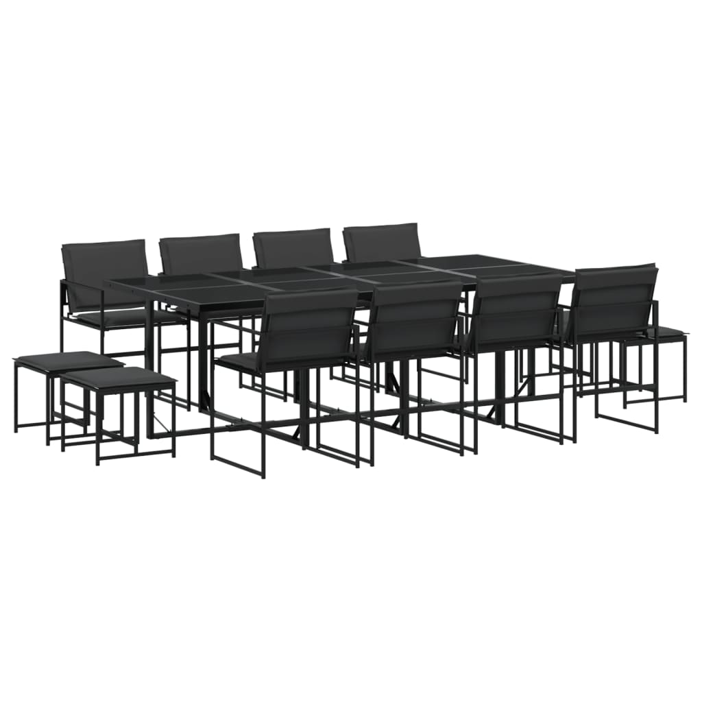 Set da Pranzo da Giardino 13 pz con Cuscini Nero in Textilene 3295085