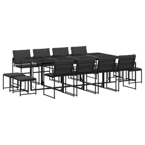 Set da Pranzo da Giardino 13 pz con Cuscini Nero in Textilene 3295085
