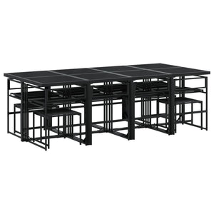Set da Pranzo da Giardino 13 pz con Cuscini Nero in Textilene 3295085