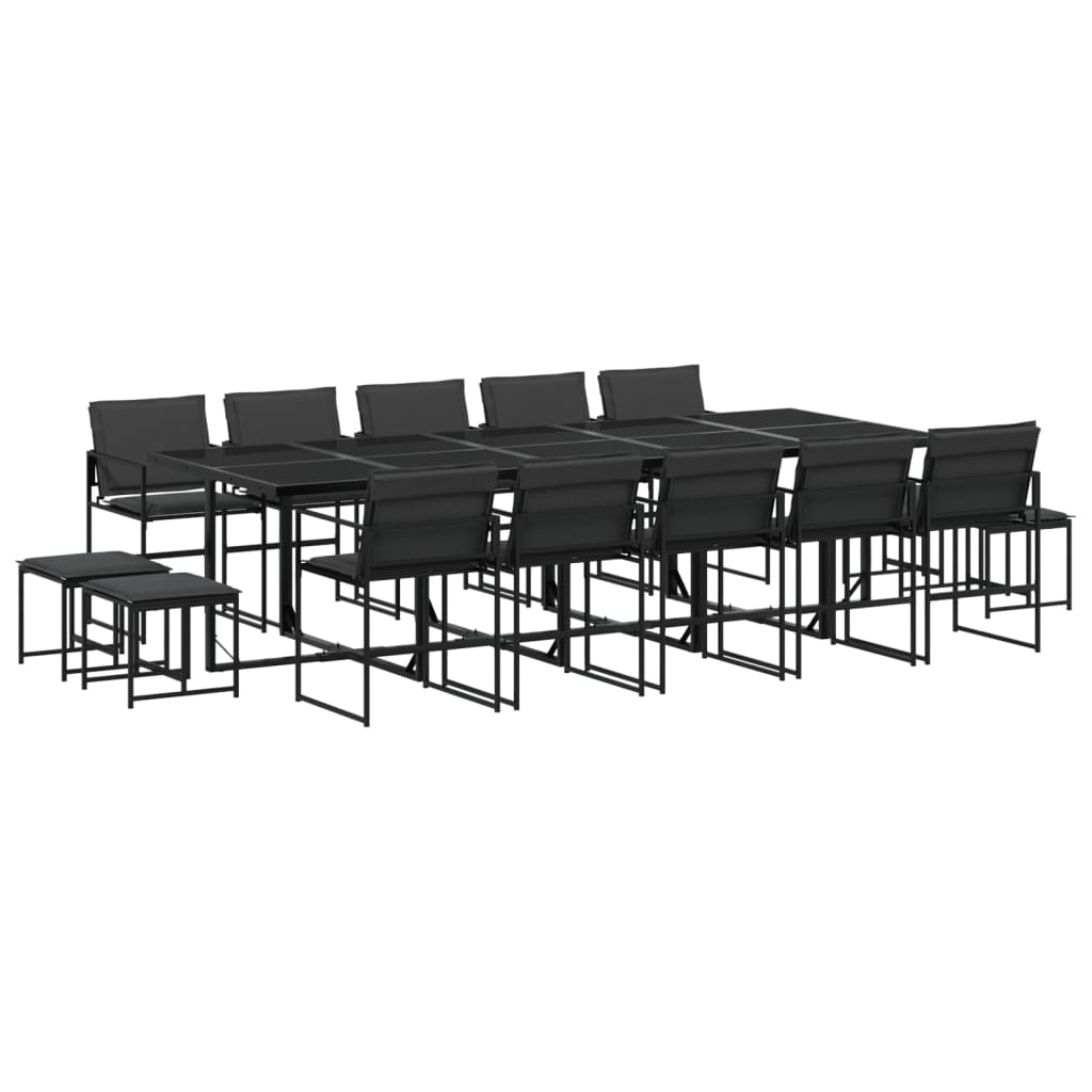 Set da Pranzo da Giardino 15 pz con Cuscini Nero in Textilene 3295086