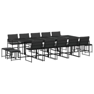 Set da Pranzo da Giardino 15 pz con Cuscini Nero in Textilene 3295086