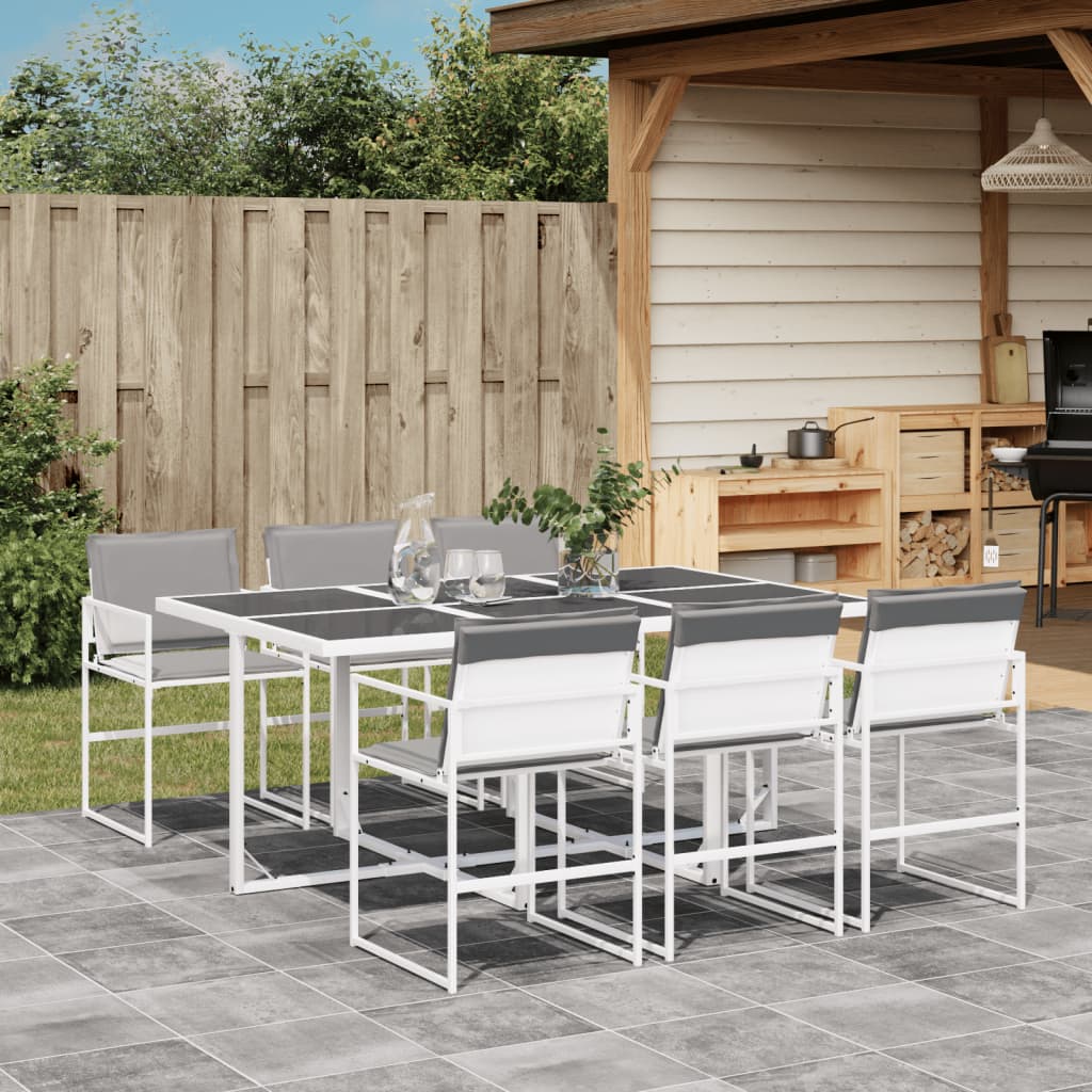 Set da Pranzo da Giardino 7 pz con Cuscini Bianco in Textilene 3295089